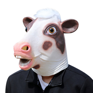 Máscara de vaca de látex Biyang, color rosa, máscara de animal de granja para disfraces de Halloween y Navidad - Product Image 5