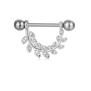 Piercing de Pezón de Acero Quirúrgico con Forma de Flor, Corazón y Luna, con Circonita, Joyería Corporal para Chicas - Product Image 3