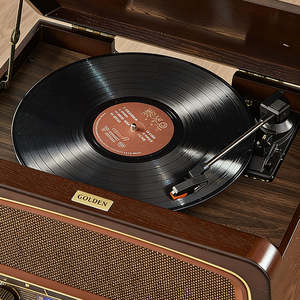 Sistema de Tocadiscos de Estilo Vintage Directo de Fábrica, Reproductor de Audio Inalámbrico Todo en Uno con Patas de Madera para Dormitorio o Estudio - Product Image 4