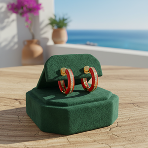 <b>Red</b> Enamel Zircon Stone Hoop <b>Earrings</b> Turkish Wholesale Handmade Trendy Everyday Jewellery 925 Sterling Silver Jewelry - Product Image 3