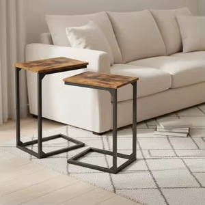 Set of 2 C Shaped <strong>Side</strong> <strong>Tables</strong> <strong>Skinny</strong> Thin Sofa <strong>Tables</strong> for Small Space Living Room Bedroom Bedside Rustic Brown - Product Image 5