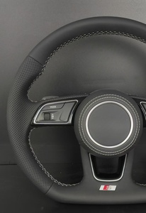 Volant de voiture en cuir noir perforé avec surpiqûres blanches et boutons multifonctions pour Audi <span class=keywords><strong>A3</strong></span>/A6/Q5/Q7 et RS <span class=keywords><strong>Line</strong></span> - Product Image 5