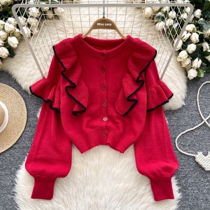 Maglione Cardigan da donna elegante stile retrò lavorato a maglia leggera da donna con collo arricciato primavera inverno - Product Image 6