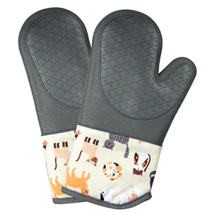 Gants de cuisine en Silicone avec impression de nouveau motif, résistant à la chaleur, moufle de cuisine personnalisé