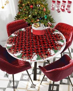 60 Inch Merry <strong>Christmas</strong> Snowflake Round Table <strong>Cloth</strong> <strong>Christmas</strong> <strong>Tablecloths</strong> Red Xmas Cover Holiday Tabletop Decoration for Kitchen