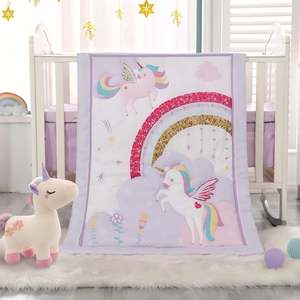 Unicorn Crib Bedding Set 3 Pieces Girl Crib <b>Bed</b> Set for Girls Nursery Bedding Set Purple Include Comforter Skirt and Sheet - Product Image 2