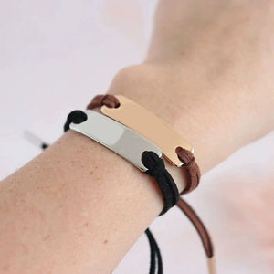 Engraving Personalized ID logo <b>Bracelet</b> Stainless Steel Silver <b>Gold</b> Rectangular Stamping Blanks bar <b>Charm</b> Macrame <b>Bracelets</b> - Product Image 2