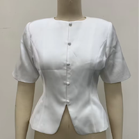 Jaket pendek wanita putih lengan pendek kerah mandarin kancing peplum model crop blazer
