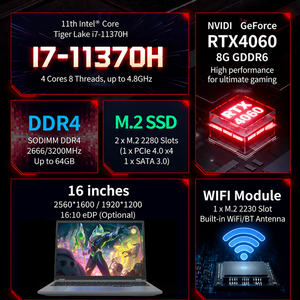 Portátil para Juegos de 16 Pulgadas y 144 Hz con Pantalla IPS, Intel I7 <span class=keywords><strong>11370H</strong></span> de 11.ª Generación, RTX 4060, 32 GB, SSD de 1 TB, Teclado RGB Retroiluminado, Portátil Empresarial, Directo de Fábrica - Product Image 3