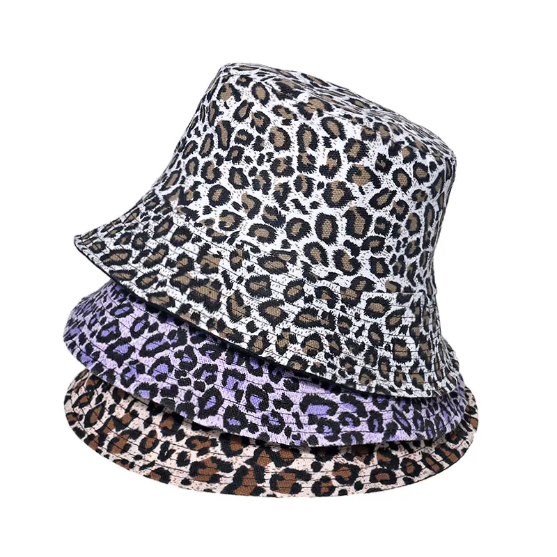 Chapéu de algodão reversível para mulheres, material de algodão e estampa de leopardo, chapéu para mulheres