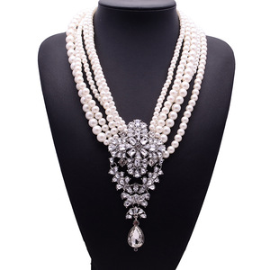 Factory Fashion Crystal <b>Necklace</b> Chunky Statement Zinc Alloy Strand Chain for Anniversary - Product Image 1