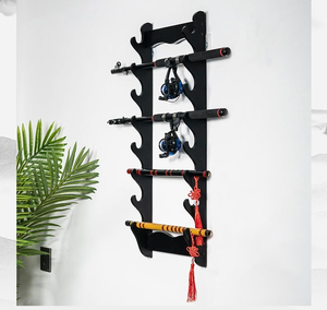 Support mural pour épées, présentoir en bois à 8 niveaux pour l'épée, le katana, le wakizashi, et le <span class=keywords><strong>rangement</strong></span> de flûtes ou de cannes à pêche - Product Image 3