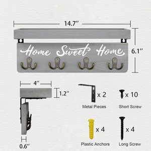Porta chiavi e posta a <span class=keywords><strong>parete</strong></span> portachiavi in legno rustico porta posta in legno con 4 doppia chiave per ingresso - Product Image 4