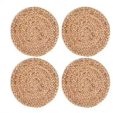 Environmental Material Water Hyacinth Woven Grass Hand Crafted Placemat Round Rattan Straw Braided Placemat