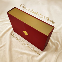 Boîte cadeau magnétique pliable rouge mat de luxe avec vernis sélectif UV - Emballage rigide en papier à double porte de qualité supérieure avec doublure dorée spécialisée