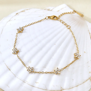 ชุดกำไลข้อมือผู้หญิงทันสมัย ดีไซน์ดอกไม้เรขาคณิต ประดับเพชรซิคอน ชุบทอง 18K บนสแตนเลสสตีล 304 ด้วยเทคนิคการชุบสูญญากาศ - Product Image 6