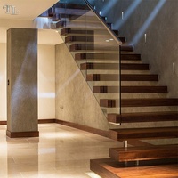 Escalier intérieur en métal Tanlong, design moderne en bois, escalier droit en verre
