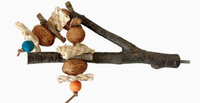 Perchoir en Y naturel 2-en-1 pour oiseaux, jouet de forrage en branche de bois avec maïs et noix véritables pour perruches, calopsittes et conures à mâcher