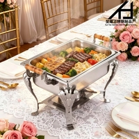 Luxuriöses quadratisches Chafing Dish aus Edelstahl in Silber mit Alkoholheizung – Buffet-Speisenwärmer-Set für Gastronomie und Catering