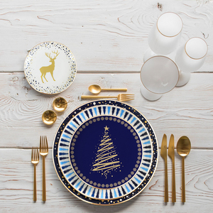 <span class=keywords><strong>Service</strong></span> de table en <span class=keywords><strong>porcelaine</strong></span> fine avec rebord doré motif rennes de Noël, assiettes en <span class=keywords><strong>porcelaine</strong></span> pour fêtes de fin d'année, hôtels et restaurants - Product Image 3