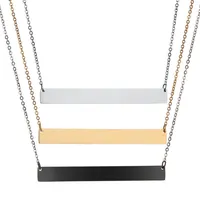 Trendy Silver 18K Gold Rose Gold Black Plated Stainless Steel Custom Logo Name Blank Rectangle Bar Pendant Link Chain Necklace