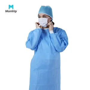 OEM Logo mavi tek kullanımlık dokunmamış SMS tıbbi koruyucu ameliyathane önlük güvenlik kıyafetleri