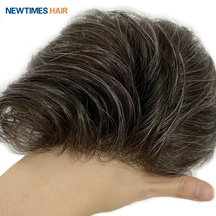 HS25 newtimes बाल 0.02 0.03 अल्ट्रा पतली त्वचा v-looped मानव बाल प्रतिस्थापन पुरुषों टौपी