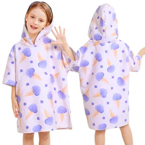 Surf Poncho Microfiber Kids Changing Towel Robe Quick Dry Absorbent Bath Towels Printed Changing Robe Sand Free Lightweight
