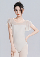 Maillot de Ballet de Malla con Manga Corta Volante para Mujer, Espalda Cuadrada, Body de Danza, Traje de Gimnasia para Adultos, Ropa de Danza, Disfraz de Ballet