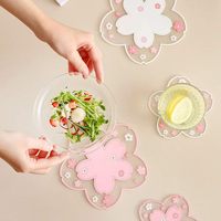 Sous-verre antidérapant motif fleurs roses pour tasse à thé, bol, tapis de table, décoration de bureau, accessoires Kawaii (petit format)