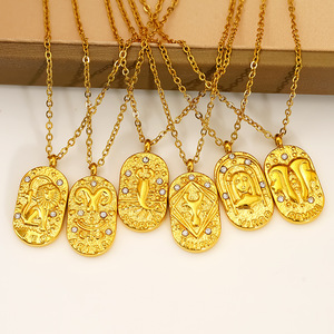 Collar con Colgante de Zirconia Zodiacal, Chapado en Oro de 18K, Acero Inoxidable, Resistente al Agua, PVD, Antideslustre, Elegante Joyería Astrológica, Regalo - Product Image 1