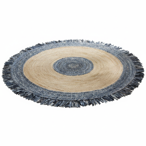 Tapis tressés modernes à franges en jute et denim fabriqués à la machine-Design rond écologique antidérapant et résistant aux taches - Product Image 2