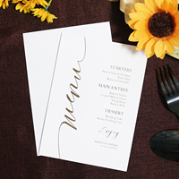 Papel de cartón blanco personalizado/tarjeta de menú de una sola tarjeta de boda acrílica con texto de lámina dorada para fiesta de boda