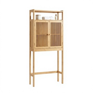 Meuble <span class=keywords><strong>de</strong></span> rangement en bambou pour salle <span class=keywords><strong>de</strong></span> bain, à placer au-dessus des toilettes, gain <span class=keywords><strong>de</strong></span> place, avec portes à lattes et étagère ouverte - Product Image 1