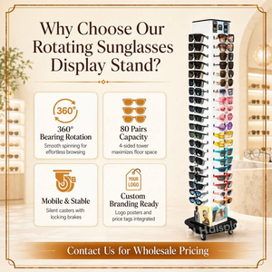 Présentoir rotatif pour lunettes <span class=keywords><strong>de</strong></span> soleil, support <span class=keywords><strong>de</strong></span> sol mobile à 4 faces, tour d'affichage pour 80 paires <span class=keywords><strong>de</strong></span> lunettes, idéal pour les magasins d'optique - Product Image 2