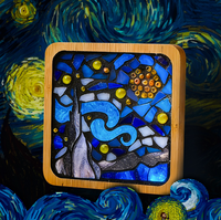 Kit de bricolage pour sous-verres en mosaïque de bois, idée cadeau artisanal Art Déco, mini décoration intérieure, création artisanale inspirée des peintures mondialement connues