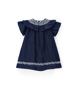 Robe-<span class=keywords><strong>jupe</strong></span> en jean d'été à motif floral pour filles, fabrication ODM, teinture unie, volants pour enfants - Product Image 2