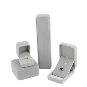 Wedding Ring Storage Box Earring Studs Pendant Necklace Set Jewelry Gift Box Packaging Organizer Case Grey Velvet Kit