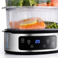 Cuiseur vapeur électrique à trois niveaux 25,3 qt avec réservoir d'eau indépendant, contrôle tactile pour la cuisine domestique