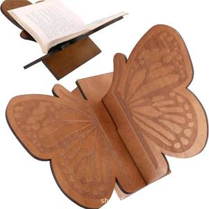 Creative <b>Wooden</b> <b>Butterfly</b> Bookshelf Solid Wood Desktop Reading Rack Retro Color Bookends For Home Kitchen Recipe Display - Product Image 1