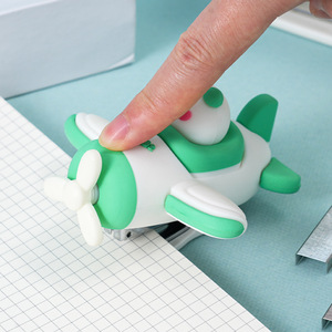 Creative Soft Rubber Airplane Stapler Mini Cute Macaron Style 15 Sheets Capacity Office Stationery - Product Image 1