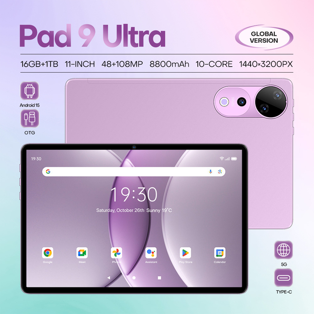 New Bestselling Pad 9 Ultra Tablet PC 11 Inch HD+ 1440*3200 Resolution 8800mAh Battery Type-C 5G/WiFi/GPS Educational Tablet