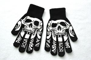 Halloween Skull Ghost Claw impreso fluorescente que brilla en la oscuridad guantes de punto cálidos para adultos - Product Image 4