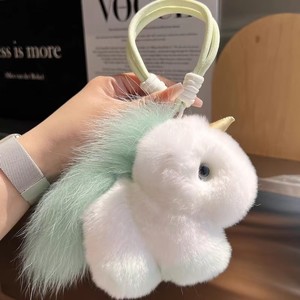 Nouveau porte-clés multicolore en fourrure de lapin Rex, <span class=keywords><strong>pompon</strong></span> en vraie fourrure moelleuse, breloque mignonne pour sac ou clé de voiture - Product Image 3