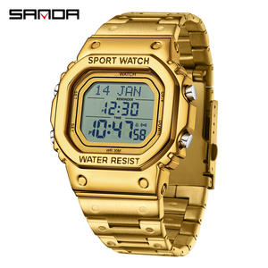 Reloj SANDA 2172 Original para Hombre, Resistente al Agua, Luminoso con LED, Fecha, Alarma, Cronógrafo, Correa Dorada, Reloj Digital para Hombre - Product Image 3
