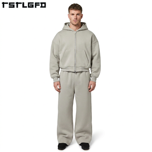 Custom Sustainable Winter Oversized Sweatsuit Organic Cotton Heavyweight Baggy Zip Hoodie Sweatpants Sets Elastic Waist - Product Image 4