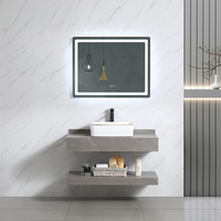 Meuble-lavabo mural moderne en pierre frittée double couche, résistant à l'eau, avec miroir en céramique inclus, pour hôtel et villa