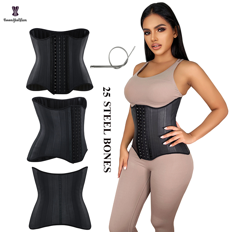 Stevig Buikcontrole Afslankende Riem Lederen Latex Corset Fitness Shapers 25 Stalen Botten Taille Trainer Zandloper Body Shaper