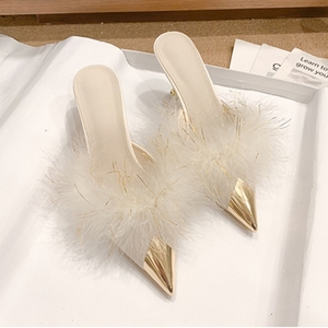 Mules fermées à bout pointu pour femmes, style européen et américain, talons aiguilles élégants, sexy et confortables - Product Image 3