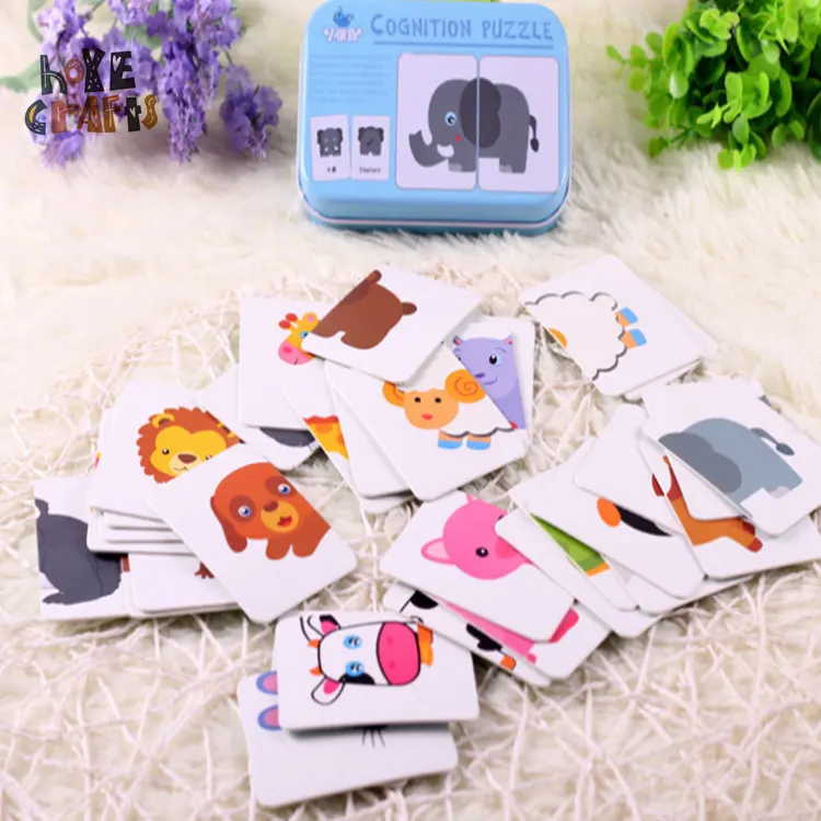 Wood memory cards game kids sensory training cards popular digital card toy in a tin box